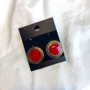 Vintage Red & Gold “Sun” Stud Earrings by Laurel Burch